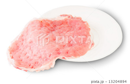 Raw Pork Schnitze On A White Plate 13204894