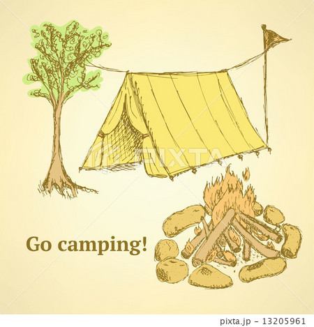 Sketch camping set in vintage style 13205961