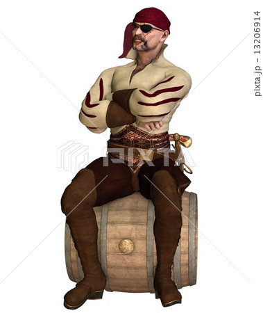 Old Pirate Sitting on a Barrel 13206914