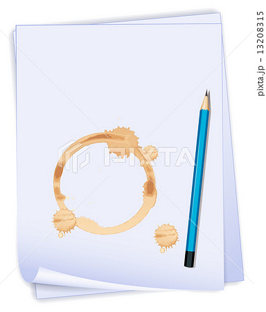 An empty paper with a stain and a blue pencil 13208315