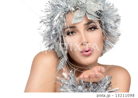 Fashionable woman portrait with Silver Stylism. Vogue style model 13211098