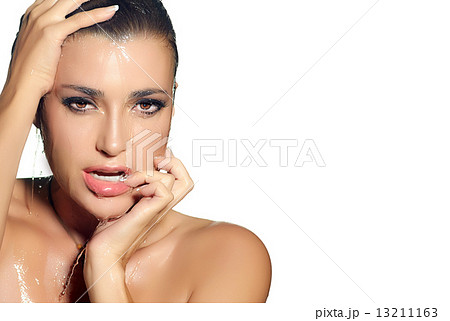 Young Sensuality Woman Showering. Spa Treatment. Wet Make-up 13211163