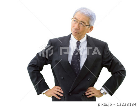白バックのスーツ姿のロマンスグレーの男性ビジネスマン 13223134