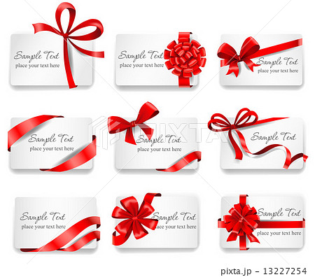 Festive cards with red gift ribbons.  13227254