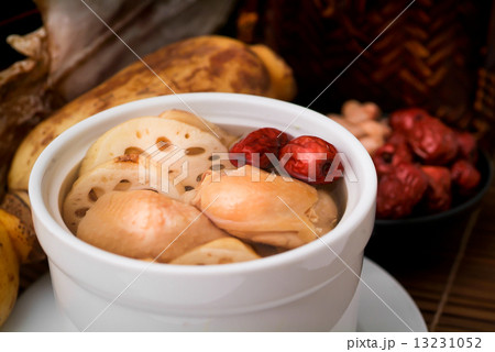 Chicken and herb soup, Chinese food style. 13231052