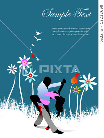 Summer blue background with dancing couple. Vector illustration 13232699
