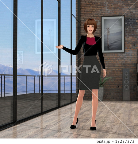室内でポーズするモデル体型の女性　３DCG　イラスト素材 13237373