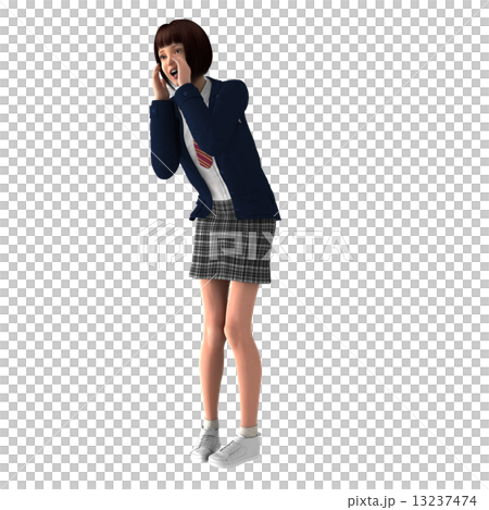 応援する女子高生 リアル 3DCG イラスト素材 応援する女子高生 リアル 3DCG イラスト素材 13237474