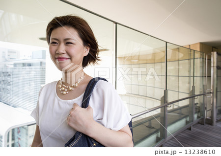 A woman on a walkway in Namba Park office and shopping complex. A woman on a walkway in Namba Park office and shopping complex. 13238610
