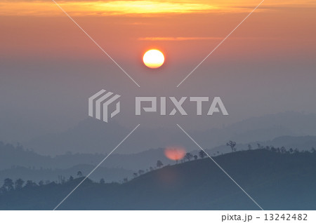 Landscape of sunrise over mountains in Kanchanaburi,Thailand 13242482