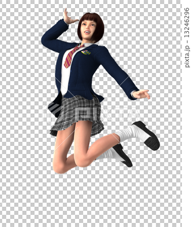ジャンプする女子高生 リアル ３dcg イラスト素材のイラスト素材