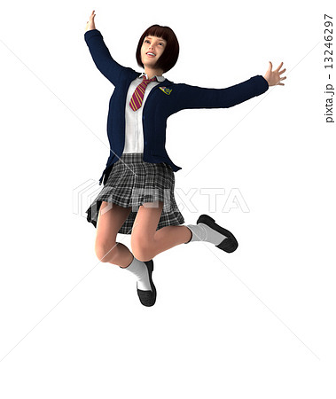 ジャンプする女子高生 リアル ３dcg イラスト素材のイラスト素材