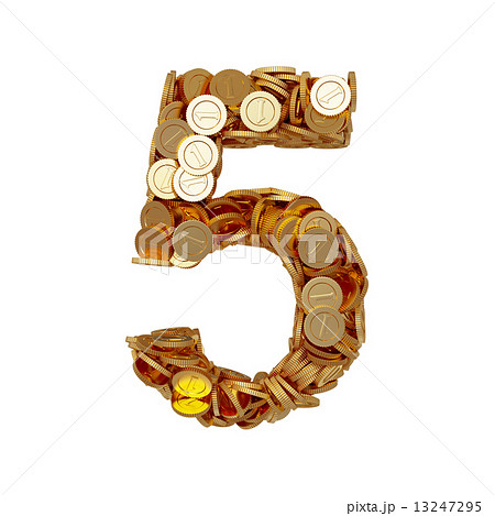 Alphabet number digit five 5 with golden coins isolated on white 13247295