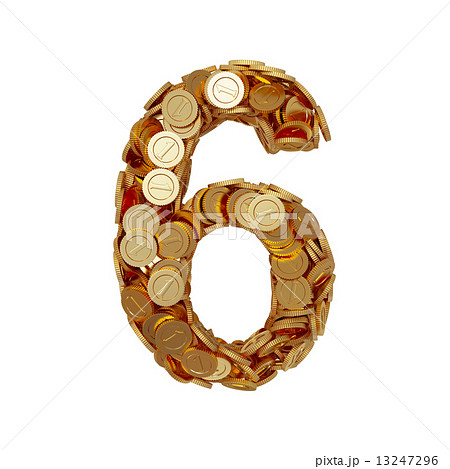 Alphabet number digit six 6 with golden coins isolated on white Alphabet number digit six 6 with golden coins isolated on white 13247296