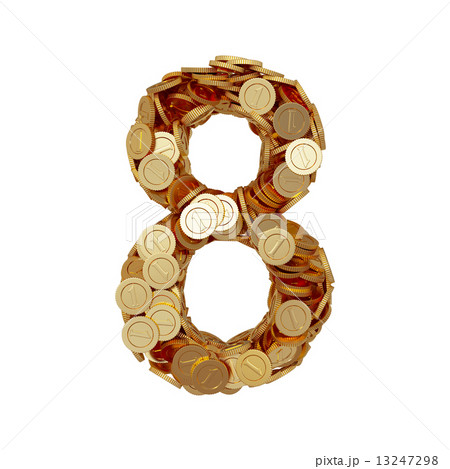 Alphabet number digit eight 8 with golden coins isolated on whit Alphabet number digit eight 8 with golden coins isolated on whit 13247298