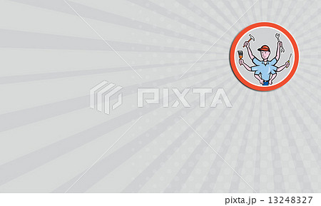 Business card Tradesman Worker Six Hand Cartoon 13248327
