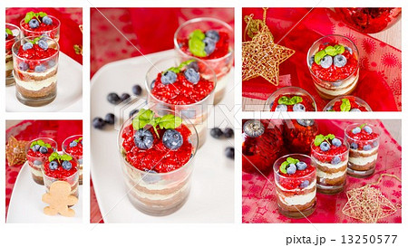 Christmas dessert. Sweet dessert tiramisu with strawberry, fresh blueberry and basil creme Christmas dessert. Sweet dessert tiramisu with strawberry, fresh blueberry and basil creme 13250577