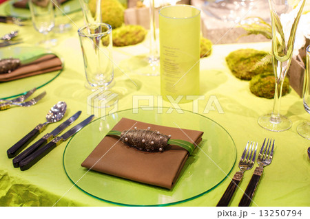 Elegant table set in soft creme for wedding or event party. 13250794