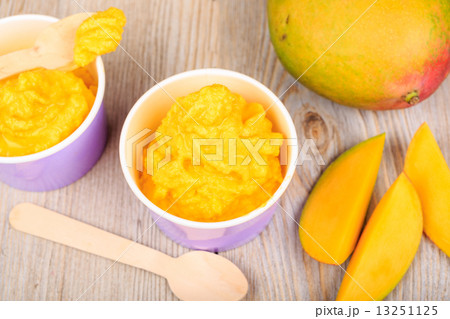 Frozen creamy ice yoghurt  with fresh mango 13251125