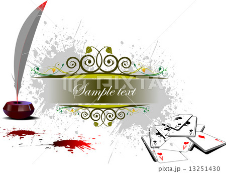 Grunge background with casino elements and feather with ink pot Grunge background with casino elements and feather with ink pot 13251430