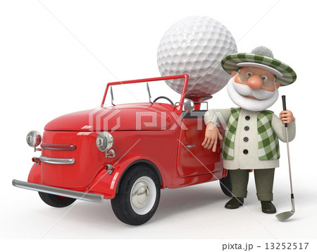 3d little man golfist  by car 13252517