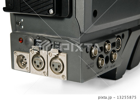 Professional digital video camera,back panel. Isolated on white 13255875
