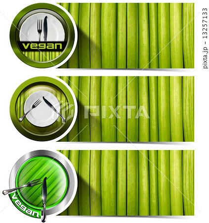 Set of Vegan Banners with Plates Set of Vegan Banners with Plates 13257133