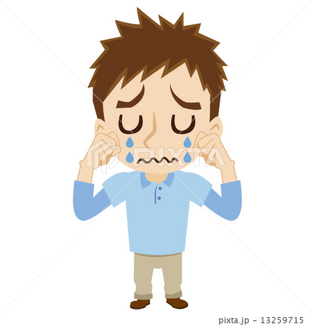 悲しむ２頭身の青年のイラスト素材