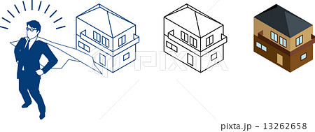 一戸建て住宅とマントを付けたビジネスマン 13262658