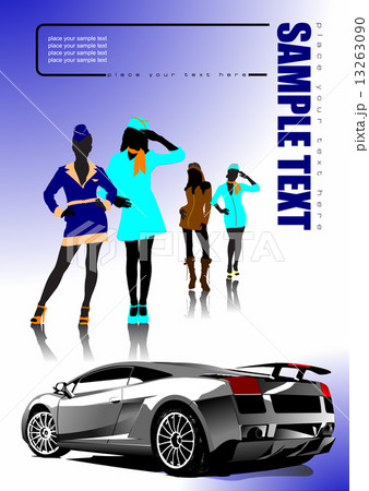 4 girls and car sedan. Vector illustration 4 girls and car sedan. Vector illustration 13263090