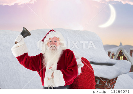 Composite image of happy santa ringing a bell Composite image of happy santa ringing a bell 13264071
