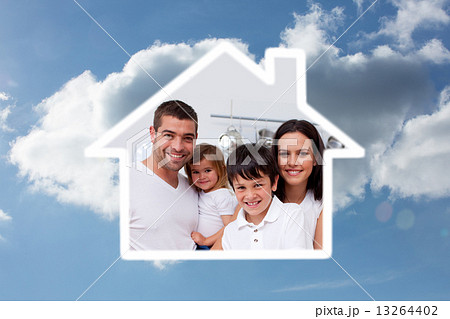 Composite image of young boy preparing food with his family Composite image of young boy preparing food with his family 13264402