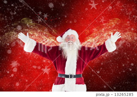Composite image of jolly santa opens his arms to camera 13265285