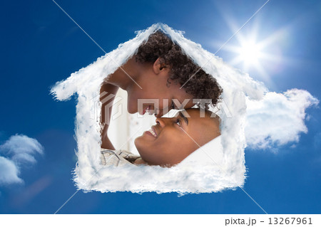 Composite image of intimate couple messing about in the morning 13267961