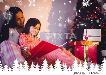 Composite image of mother and daughter waiting for santa claus 13268288