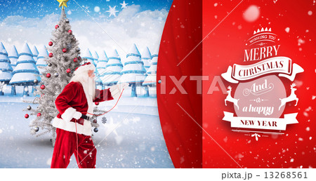 Composite image of composite image of santa pulls something with Composite image of composite image of santa pulls something with 13268561