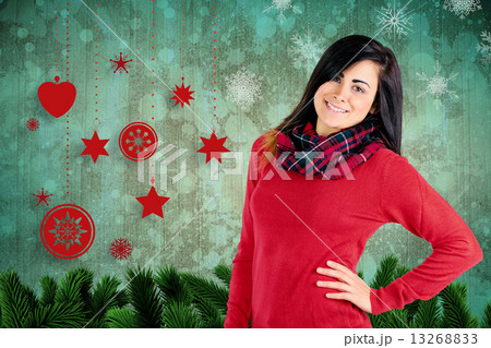 Composite image of portrait of a pretty brunette posing 13268833