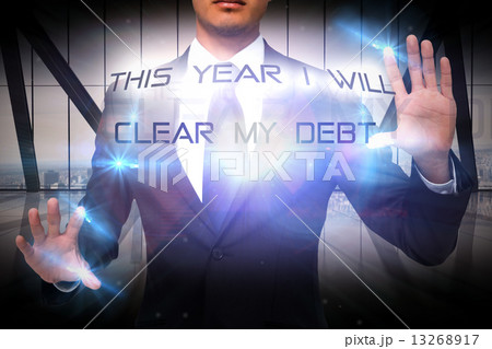 Composite image of unsmiling businessman touching Composite image of unsmiling businessman touching 13268917