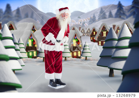 Composite image of santa is surprised about his weight 13268979