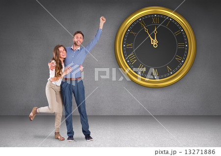 Composite image of portrait of cheerful young couple Composite image of portrait of cheerful young couple 13271886