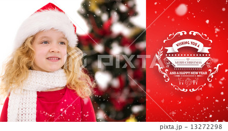 Composite image of festive little girl in santa hat and scarf Composite image of festive little girl in santa hat and scarf 13272298