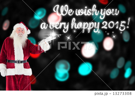 Composite image of santa shows something to camera 13273308