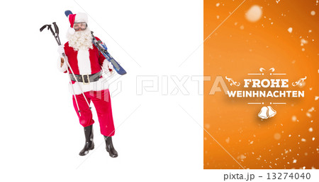 Composite image of santa claus holding ski and ski poles Composite image of santa claus holding ski and ski poles 13274040