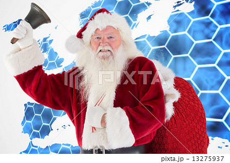 Composite image of happy santa ringing a bell 13275937