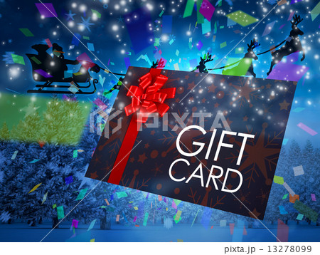 Composite image of santa flying his sleigh behind gift card Composite image of santa flying his sleigh behind gift card 13278099