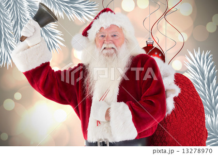 Composite image of happy santa ringing a bell 13278970