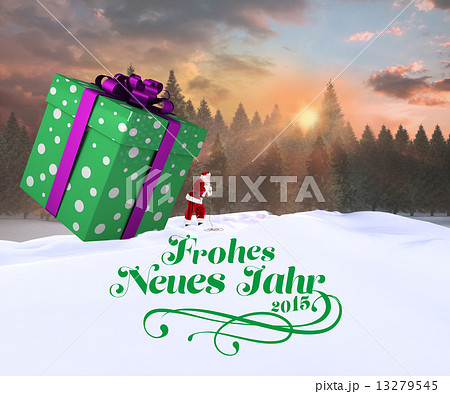 Composite image of santa delivering large gift Composite image of santa delivering large gift 13279545