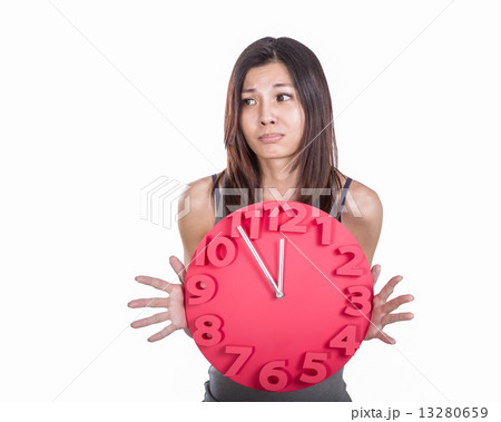 Asian woman holding clock Asian woman holding clock 13280659