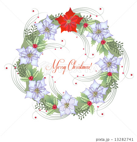 Background with Christmas wreath and poinsettia Background with Christmas wreath and poinsettia 13282741