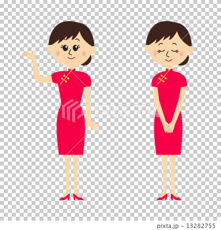 A woman's pose set in a pink Chinese dress A woman's pose set in a pink Chinese dress 13282755